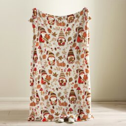 Rackhams Woodland Gonks Cosy Fleece Blanket Throw Natural - 130 x 170 cm - Natural - thumbnail 3