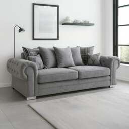 Rackhams Milan Chesterfield Fabric 3 Piece Sofa Suite - Scatter Back - Grey - thumbnail 3