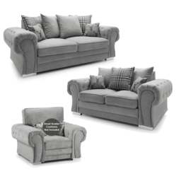 Rackhams Milan Chesterfield Fabric 3 Piece Sofa Suite - Scatter Back - Grey