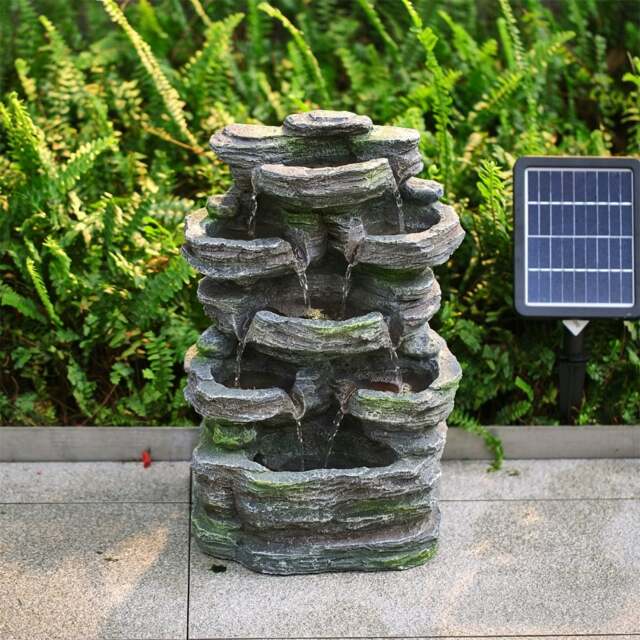 Rackhams Solar Rock Garden Water Feature Fountain with Lights - image 1