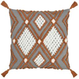 Rackhams Aquene Tassel Tufted Cushion Cover - Charcoal/Brick - 50cm x 50cm - Charcoal/Brick - 100% Cotton - thumbnail 1