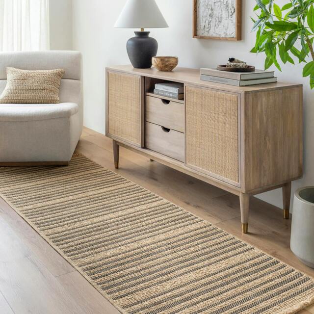 Rackhams Mirage-Cottage Tan Black Fringe In- & Outdoor Jute-Look Rug - 80 x 220 cm - image 1