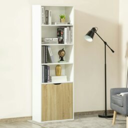 Rackhams 2 Door 4 Shelves Bookcase Wooden Storage Cabinet Display Unit White Oak - thumbnail 2