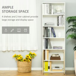 Rackhams 2 Door 4 Shelves Bookcase Wooden Storage Cabinet Display Unit White Oak - thumbnail 4