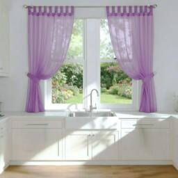 Rackhams Voile Tab Top Curtain Pair with Crystal Tie Backs Sheer Window Panels - Lilac - 150cm width x 137cm drop