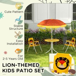 Rackhams Kids Bistro Table and Chair Set w/ Lion Theme, Adjustable Parasol - thumbnail 5