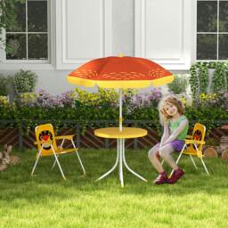 Rackhams Kids Bistro Table and Chair Set w/ Lion Theme, Adjustable Parasol