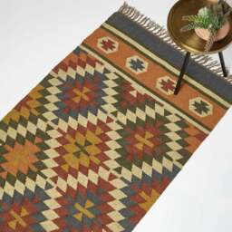 Rackhams Lucea Orange & Blue Kilim Wool Rug - 120 x 170 cm - thumbnail 2