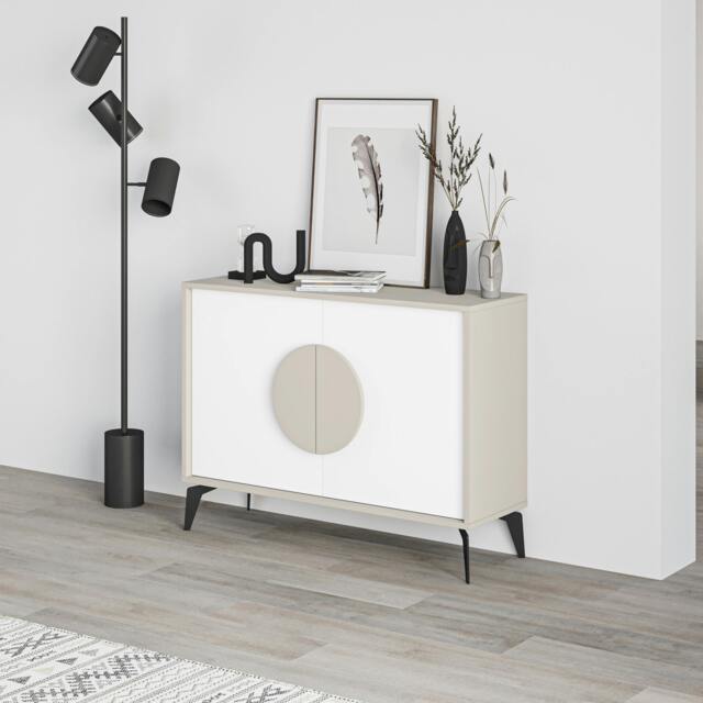 Rackhams Gora Sideboard Modern Storage Cabinet with 2 Pull-open Doors Metal Legs 110cm Width - Sandstone - image 1