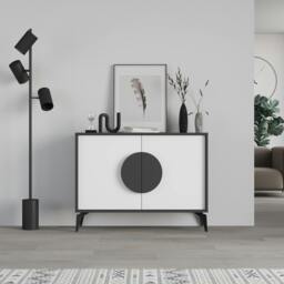 Rackhams Gora Sideboard Modern Storage Cabinet with 2 Pull-open Doors Metal Legs 110cm Width - Sandstone - thumbnail 3