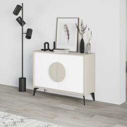 Rackhams Gora Sideboard Modern Storage Cabinet with 2 Pull-open Doors Metal Legs 110cm Width - Sandstone - thumbnail 1