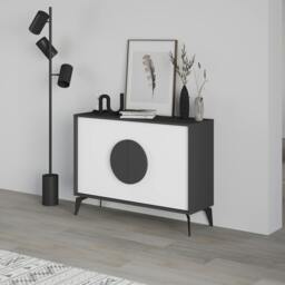 Rackhams Gora Sideboard Modern Storage Cabinet with 2 Pull-open Doors Metal Legs 110cm Width - Sandstone - thumbnail 2