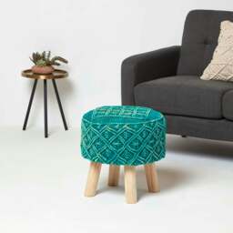Rackhams Willow Macrame Footstool - 43 cm Tall - Blue - thumbnail 3