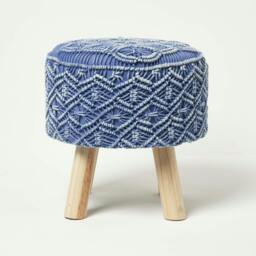 Rackhams Willow Macrame Footstool - 43 cm Tall - Blue - thumbnail 1