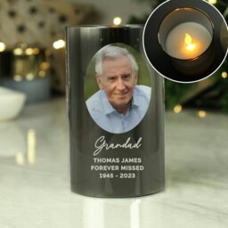 Rackhams Personalised Photo Upload Smoked Glass LED Candle