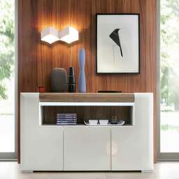 Rackhams Toronto 3 Door Sideboard with open shelving (inc. Plexi Lighting) In White and Oak - White & Oak - 140 - 1 - thumbnail 4