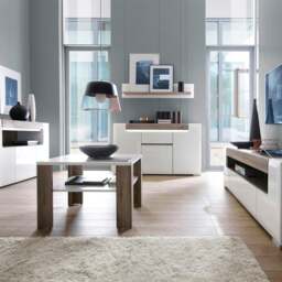 Rackhams Toronto 3 Door Sideboard with open shelving (inc. Plexi Lighting) In White and Oak - White & Oak - 140 - 1 - thumbnail 5