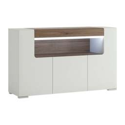 Rackhams Toronto 3 Door Sideboard with open shelving (inc. Plexi Lighting) In White and Oak - White & Oak - 140 - 1 - thumbnail 1