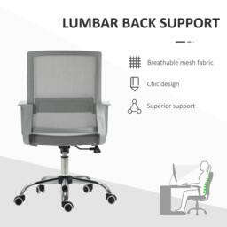 Rackhams Ergonomic Desk Chair Mesh Office Chair with Adjustable Height Armrest and 360° Swivel Castor Wheels Grey - thumbnail 6
