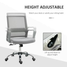Rackhams Ergonomic Desk Chair Mesh Office Chair with Adjustable Height Armrest and 360° Swivel Castor Wheels Grey - thumbnail 4