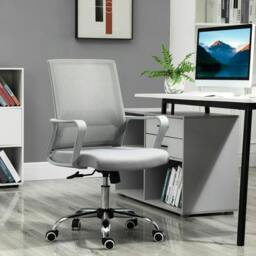 Rackhams Ergonomic Desk Chair Mesh Office Chair with Adjustable Height Armrest and 360° Swivel Castor Wheels Grey - thumbnail 2
