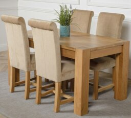 Rackhams Kuba Medium Oak Dining Table with Washington Fabric Chairs - 4 chairs - Beige - thumbnail 1