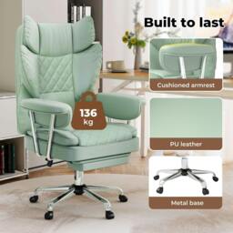 Rackhams Office Desk Chair Big and Tall for Heavy People with Footrest PU Green - thumbnail 4