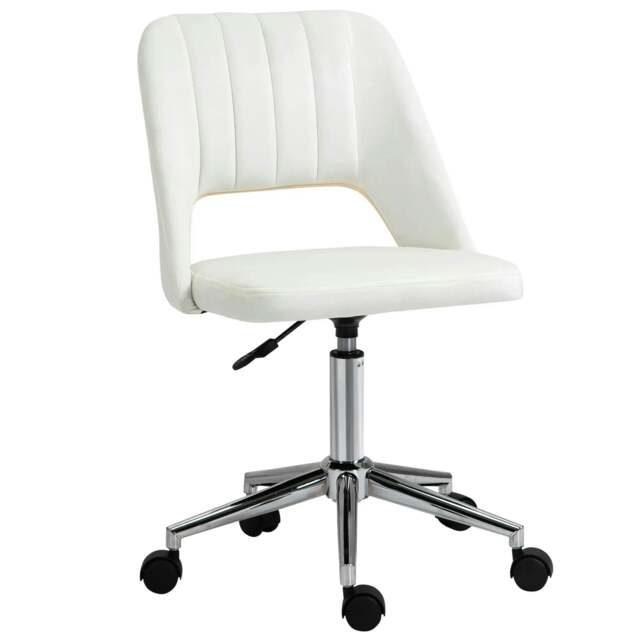 Rackhams Armless Velvet-Feel Office Chair - Cream White