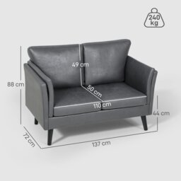 Rackhams Small Sofa, Loveseat Sofa for Bedroom, Home Office, Grey - Grey - 1 - Two-seater - thumbnail 4