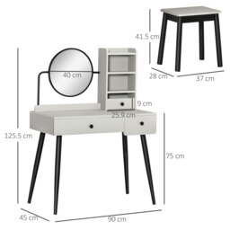 Rackhams Dressing Table Set with 3 Drawers, Storage shelves and Stool, Grey - Gray - 90cmx45cmx125.5cm - thumbnail 3