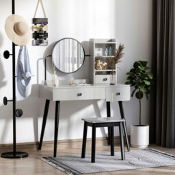 Rackhams Dressing Table Set with 3 Drawers, Storage shelves and Stool, Grey - Gray - 90cmx45cmx125.5cm - thumbnail 4