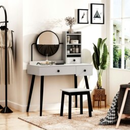 Rackhams Dressing Table Set with 3 Drawers, Storage shelves and Stool, Grey - Gray - 90cmx45cmx125.5cm