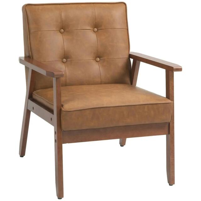 Rackhams Retro-Style Accent Chair, with Faux Leather Seat - Brown - image 1