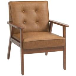 Rackhams Retro-Style Accent Chair, with Faux Leather Seat - Brown - thumbnail 1