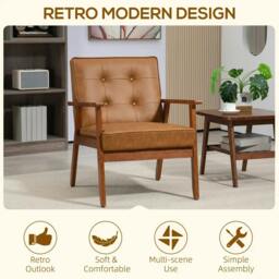 Rackhams Retro-Style Accent Chair, with Faux Leather Seat - Brown - thumbnail 4