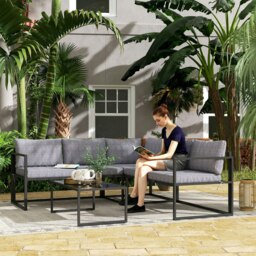 Rackhams 3 Piece L Shaped Garden Furniture Set with Cushions, Grey