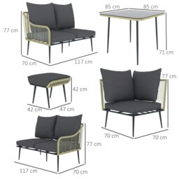 Rackhams 6 Piece Garden Furniture Set Garden Sofa with Cushions, Light Grey - Light Brown - Steel, Polyester - 117W x 70D x 77Hcm - thumbnail 6