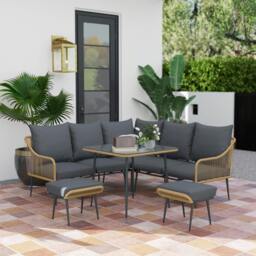 Rackhams 6 Piece Garden Furniture Set Garden Sofa with Cushions, Light Grey - Light Brown
