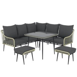 Rackhams 6 Piece Garden Furniture Set Garden Sofa with Cushions, Light Grey - Light Brown - Steel, Polyester - 117W x 70D x 77Hcm - thumbnail 3