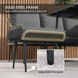 Rackhams 6 Piece Garden Furniture Set Garden Sofa with Cushions, Light Grey - Light Brown - Steel, Polyester - 117W x 70D x 77Hcm - thumbnail 5