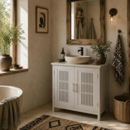 Rackhams Novaso White Under Sink Vanity Unit With Double Doors And Adjustable Shelving Modern Design