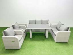 Rackhams 7 Seater Garden Furniture Set PE Rattan Garden Sofa Set with Rectangular Dining Table 2 Side Tables Light Grey - thumbnail 1