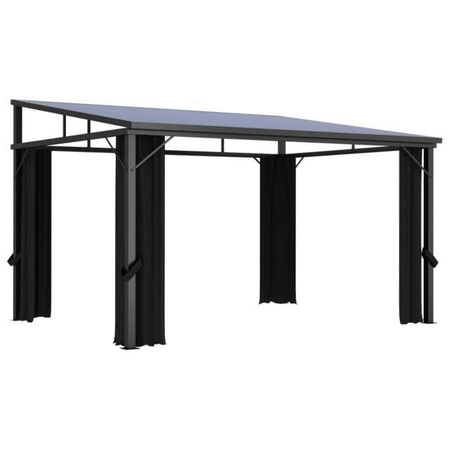 Rackhams Gazebo with Curtain 405x294x244 cm Anthracite - Aluminium, steel, PVC, fabric (100% polyester) - Anthracite