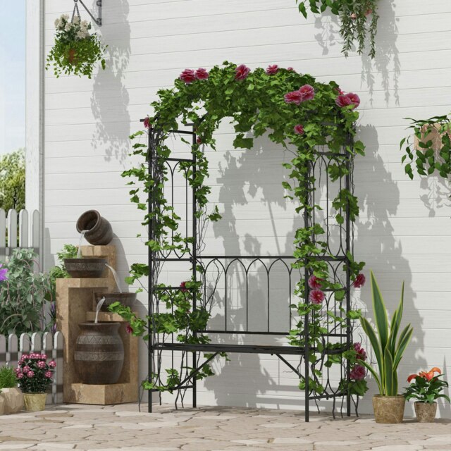 Rackhams Garden Arbour Bench Plant Climbing Support Trellis Rose Vines Black - image 1