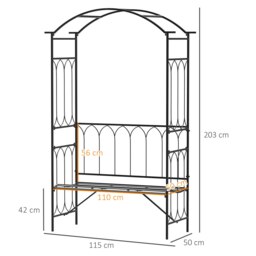 Rackhams Garden Arbour Bench Plant Climbing Support Trellis Rose Vines Black - thumbnail 5