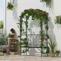 Rackhams Garden Arbour Bench Plant Climbing Support Trellis Rose Vines Black - thumbnail 1