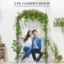 Rackhams Garden Arbour Bench Plant Climbing Support Trellis Rose Vines Black - thumbnail 3