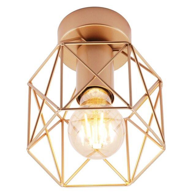 Rackhams Vintage Industrial Satin Gold Ceiling Lighting Fitting with Wire Cage Design - image 1