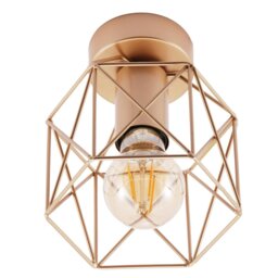 Rackhams Vintage Industrial Satin Gold Ceiling Lighting Fitting with Wire Cage Design - thumbnail 2