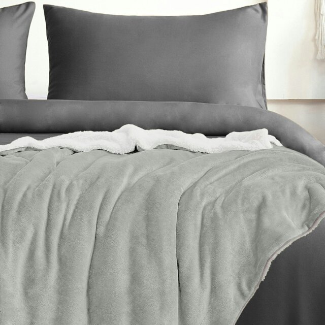Rackhams Evali Plain Peach Textured Sherpa Reverse Throw - 127cm x 157cm - Grey - image 1